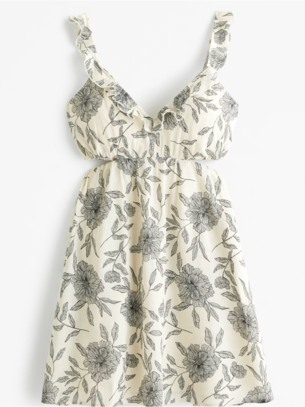 Abercrombie & Fitch Ivory Floral Ruffle-Trim Cutout